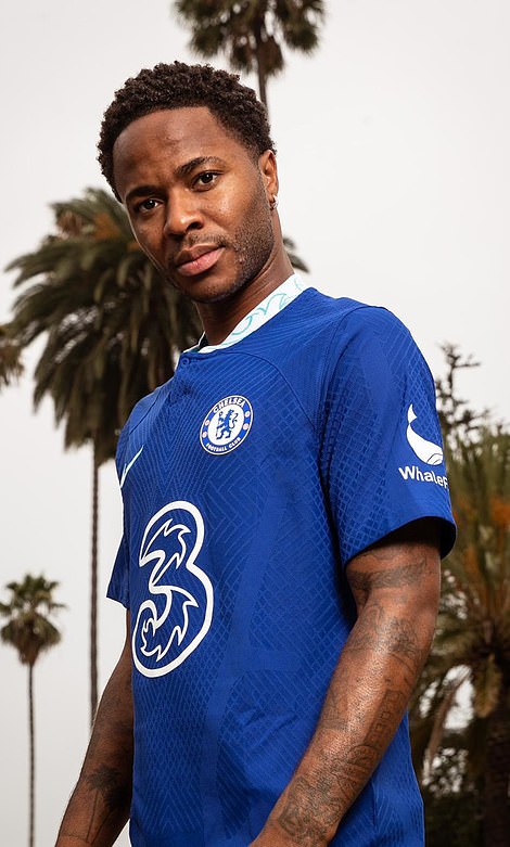 Sterling posed for photos in his new colours after landing in Los Angeles