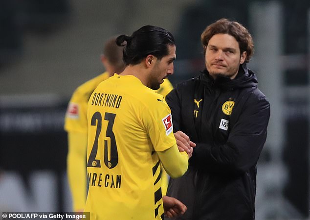 Can, 28, is believed to have clashed with new Dortmund manager Edin Terzic (right)