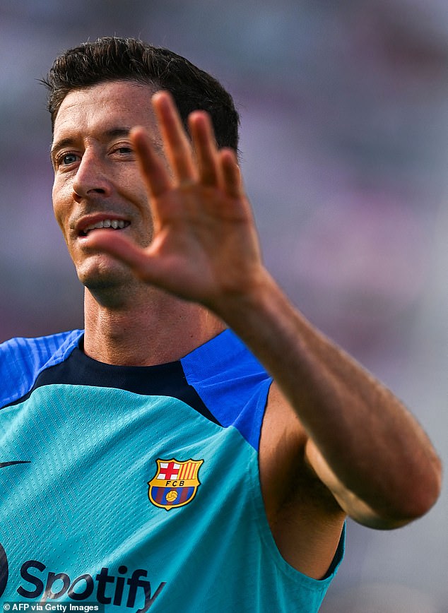 The first pictures of Lewandowski training with Barcelona emerged on Tuesday evening
