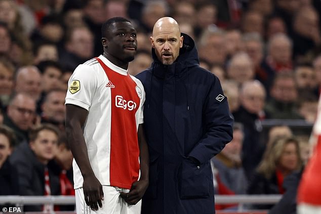 Erik ten Hag (right) tried to convince Brobbey to make the move to Man United