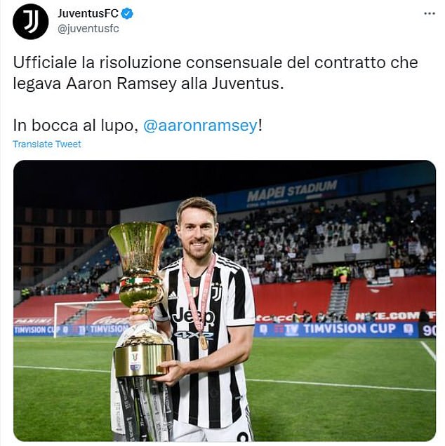 Juventus confirmed that they have terminated Ramsey's contract after a turbulent three years