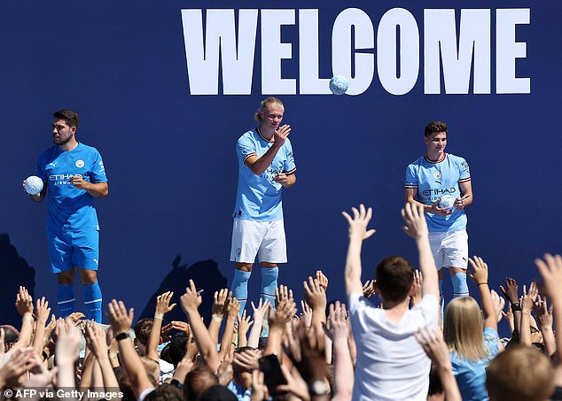 Erling Haaland was unveiled as a Manchester City players earlier today in front of fans