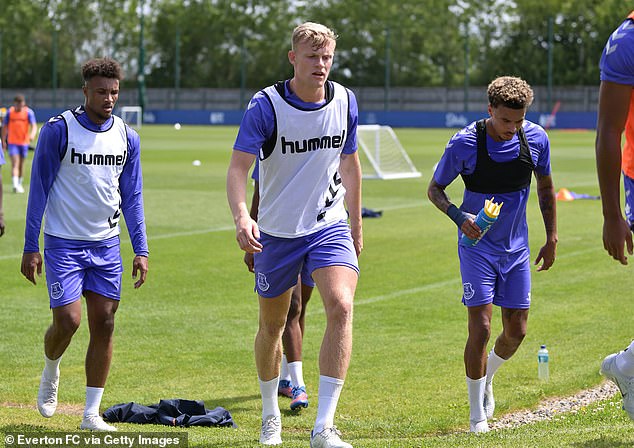 Everton defender Jarrad Branthwaite (middle) has joined PSV Eindhoven on a loan deal