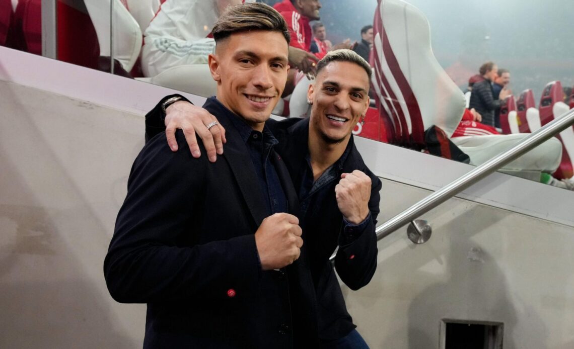 Lisandro Martinez and Antony celebrate during their time at Ajax.