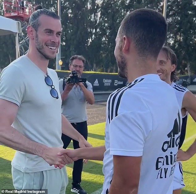 Gareth Bale (left) has warmly greeted his former Real Madrid team-mates in Los Angeles