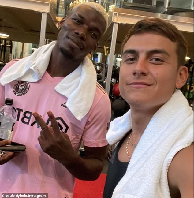 Free agents Paul Pogba (left) and Paulo Dybala enjoyed a workout together in Miami on Sunday
