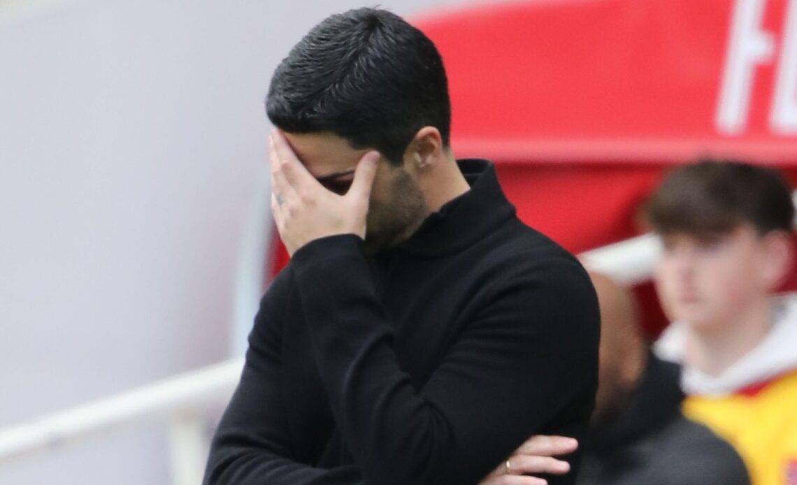 Arsenal boss Mikel Arteta puts his head in his hands