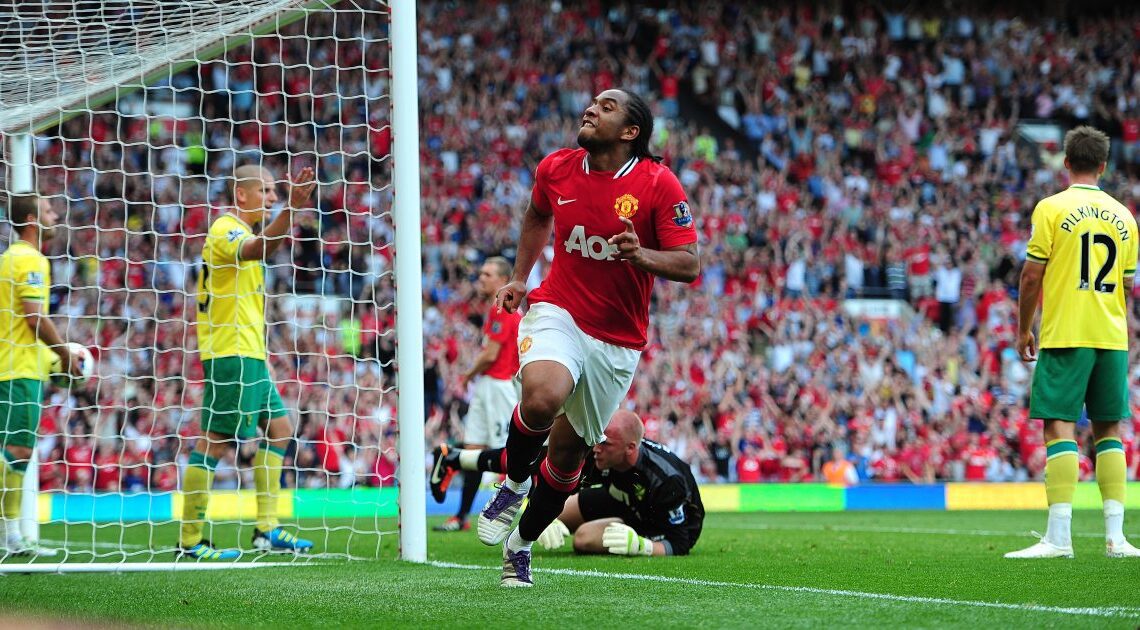 Anderson celebrates scoring for Manchester United against Norwich City. Old Trafford, Manchester, 2010.