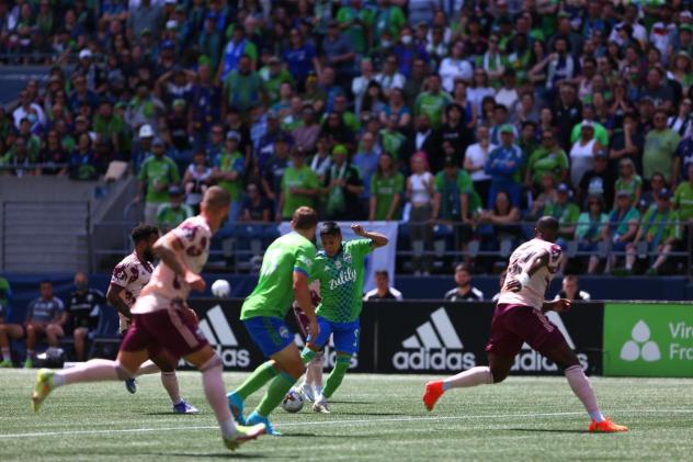 Seattle Sounders FC with possession against the Portland Timbers