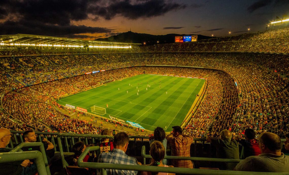 Camp Nou Stadium in Barcelona, at night