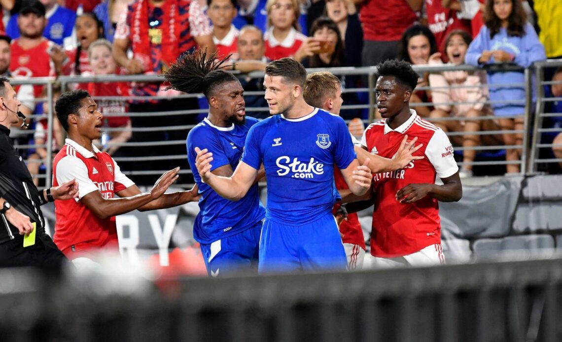 Arsenal and Everton players clash during the Premier League clubs' pre-season friendly in Baltimore