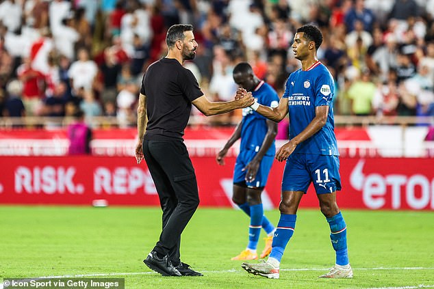 PSV - who are managed by Ruud van Nistelrooy (left) - are keen to keep hold of Gakpo (right)