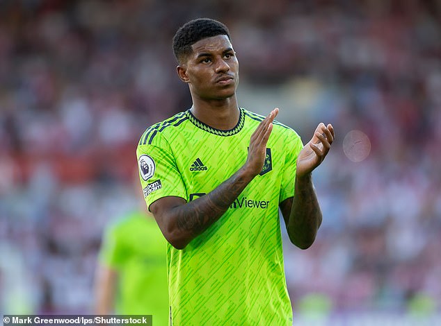 Rashford claps the United away fans after they were hammered 4-0 by Brentford on Saturday