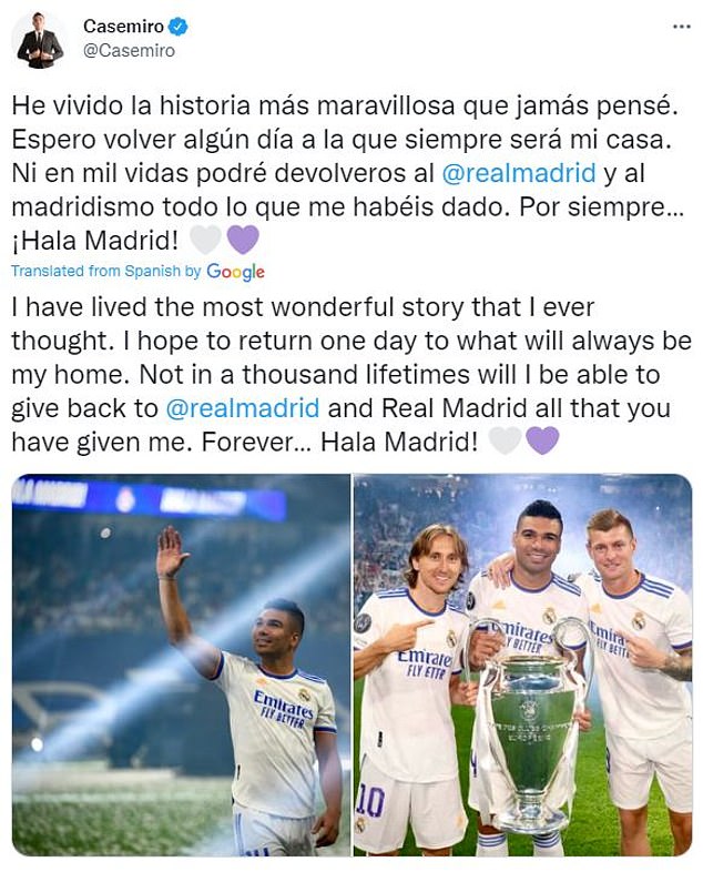 Casemiro posted a heartfelt goodbye on social media as he prepares to join Manchester United