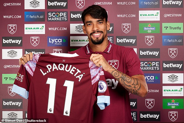 Paqueta will take the No 11 shirt in West Ham's squad after completing his move from Lyon