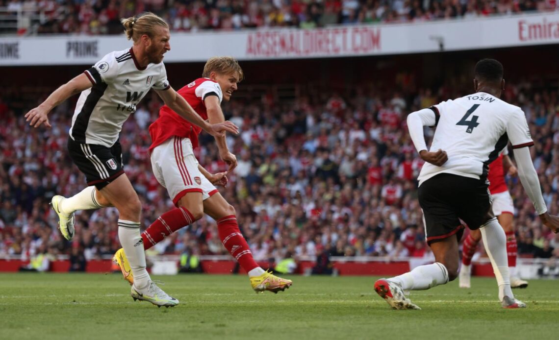 Martin Odegaard equalises for Arsenal in their 2-1 Premier League victory over Fulham