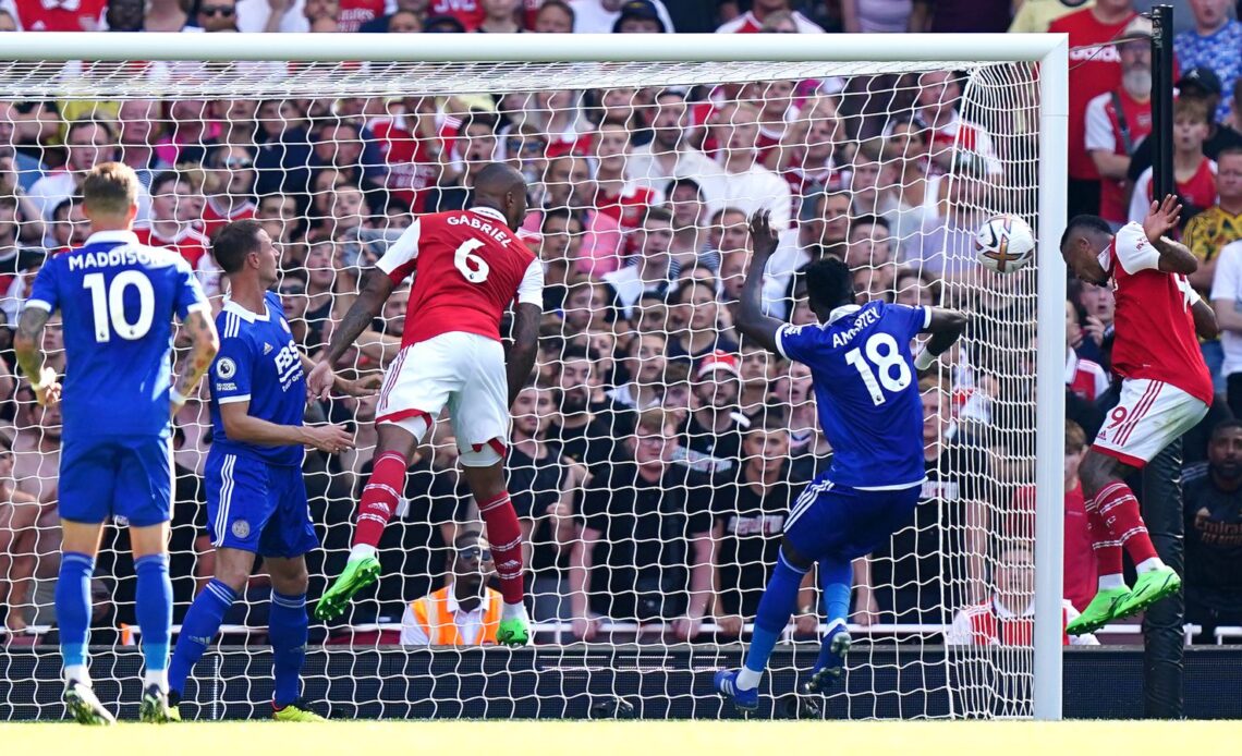 Gabriel Jesus scores for Arsenal against Leicester.