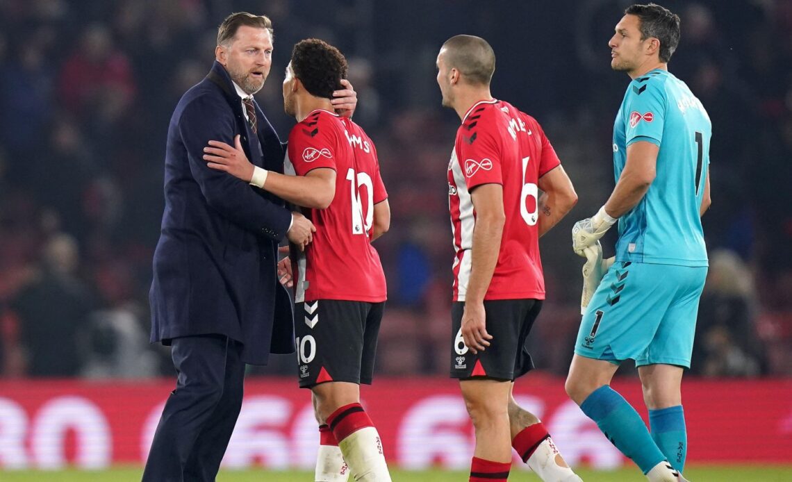 Ralph Hasenhuttl hugs Che Adams after a match