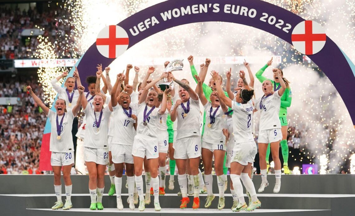 England lift the European Championship trophy.