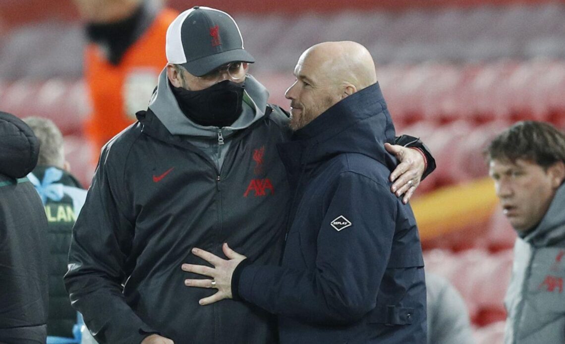 Liverpool boss Jurgen Klopp hugs Erik ten Hag