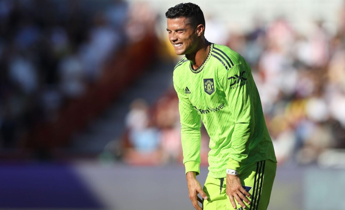 Man Utd striker Cristiano Ronaldo looks in pain