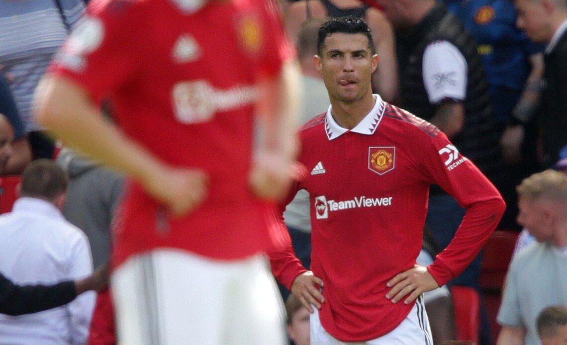 Man Utd striker Cristiano Ronaldo puts his hands on his hips