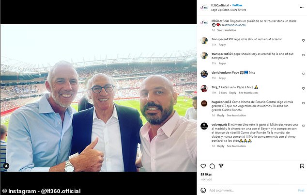 Louis Ferrer, the agent of Arsenal wantaway Nicolas Pepe, watched Nice's draw on Sunday