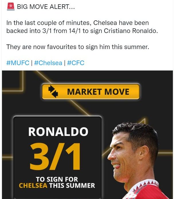 Odds suddenly SLASHED on Chelsea signing Cristiano Ronaldo, Blues now favourites for Man Utd star