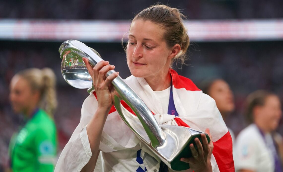 England striker Ellen White with the Euro 2022 trophy