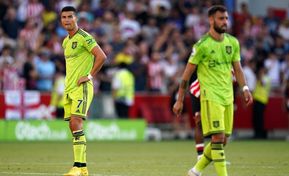 Man Utd striker Cristiano Ronaldo looks frustrated