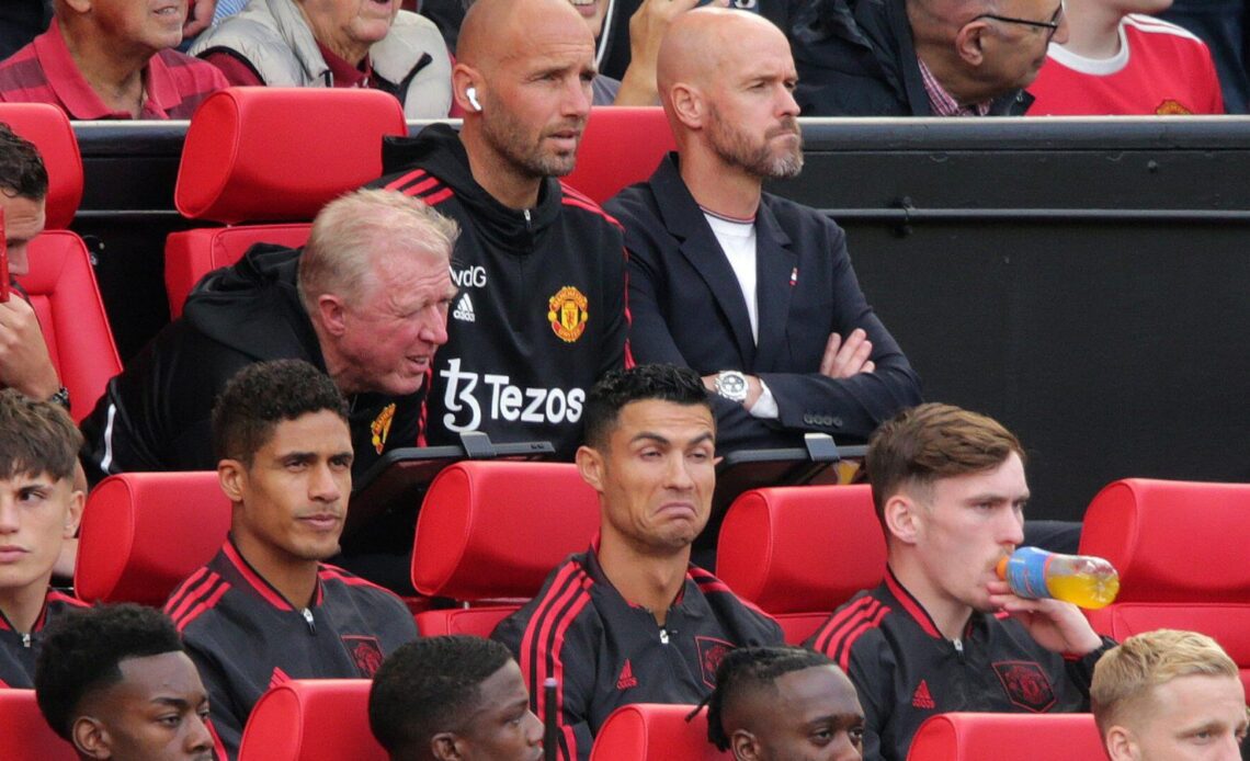 Manchester United manager Erik ten Hag watches the defeat to Brighton.