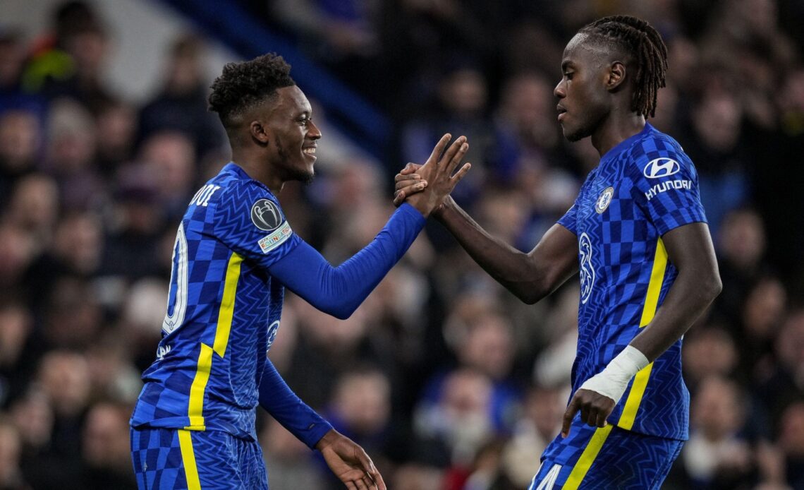 Chelsea duo Trevoh Chalobah and Callum Hudson-Odoi during the UEFA Champions League match against Juventus at Stamford Bridge