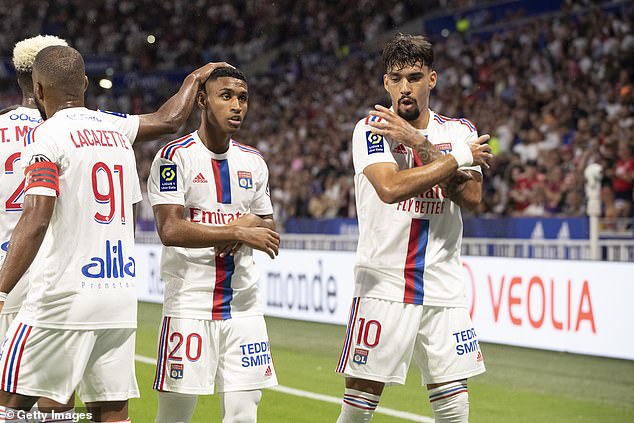 Lucas Paqueta (right) celebrates a Lyon goal with one of his trademark dance routines