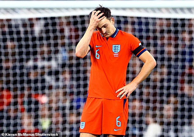 England defender Harry Maguire had a night to forget against Germany on Monday - and below