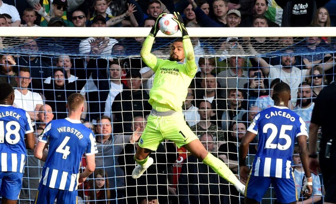 Brighton goalkeeper Robert Sanchez makes a save against Manchester United