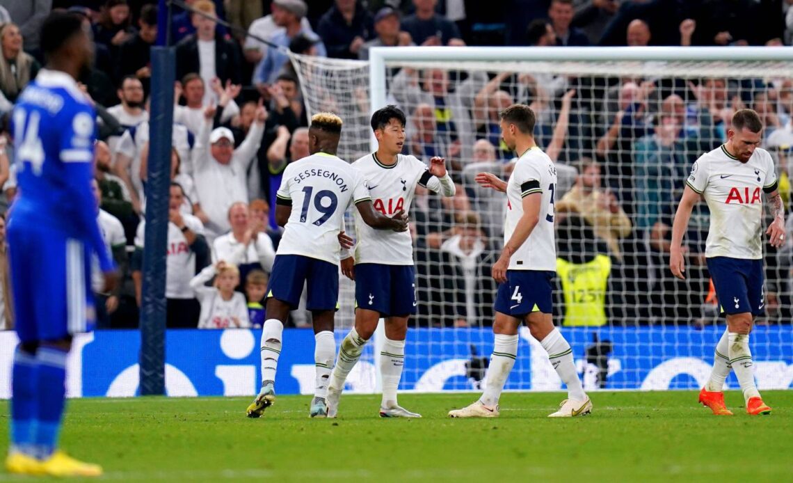 Son Heung-min celebrates completing his hat-trick in Spurs' 6-2 Premier League win over Leicester