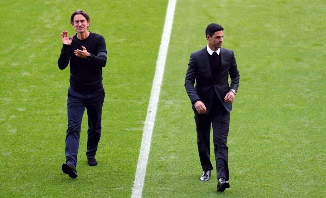 Arsenal manager Mikel Arteta and Thomas Frank before a match