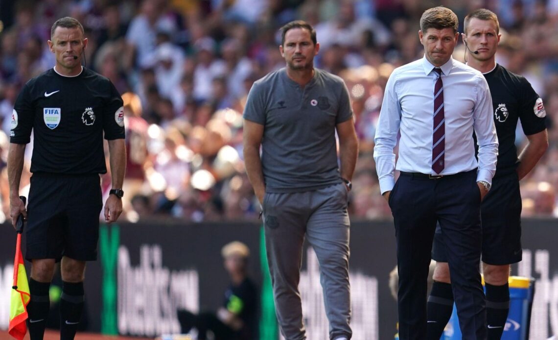 Aston Villa boss Steven Gerrard walks along the touchline