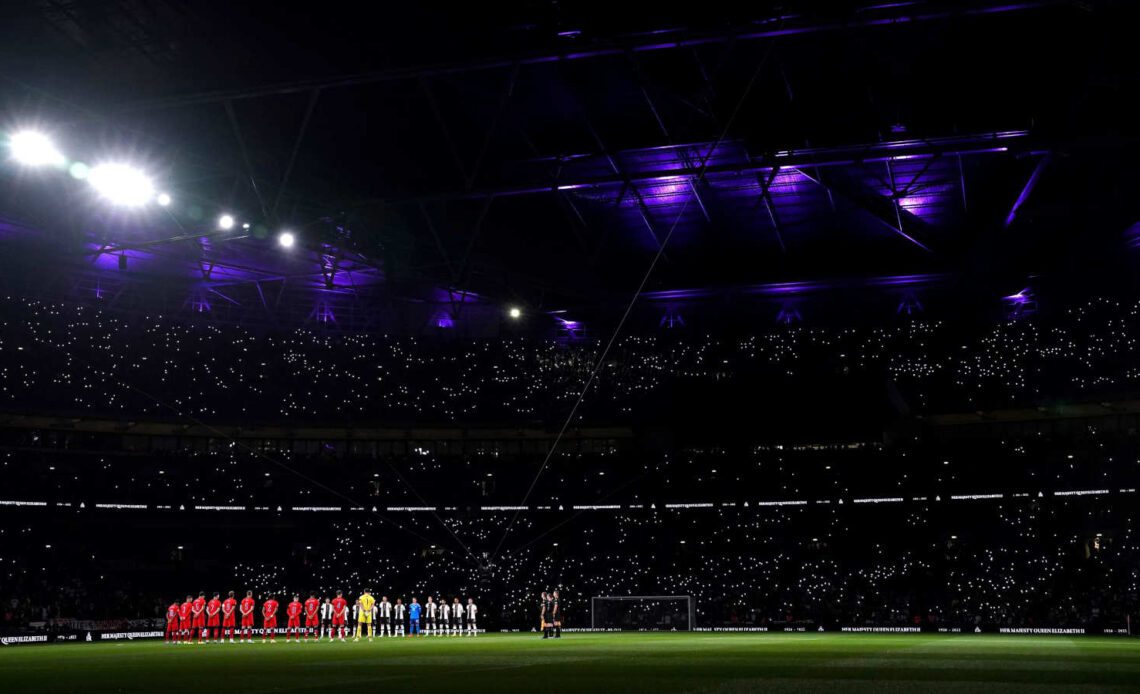 England and Germany teams observe a mnute's silence before their match at Wembley