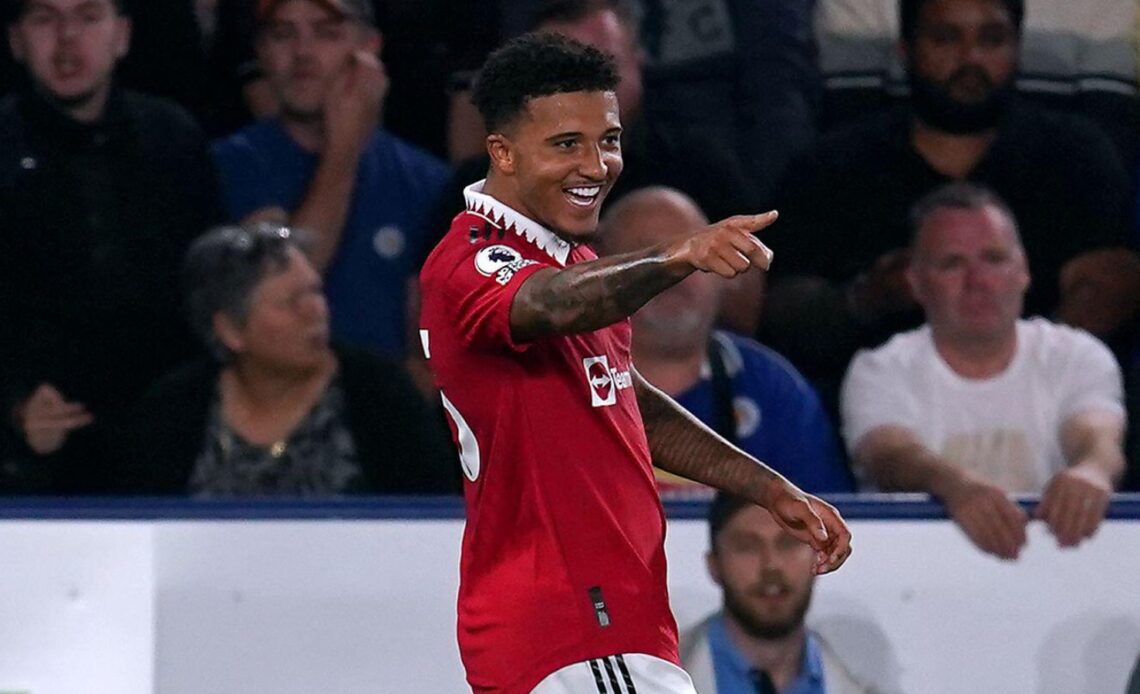 Man Utd winger Jadon Sancho celebrates scoring a goal