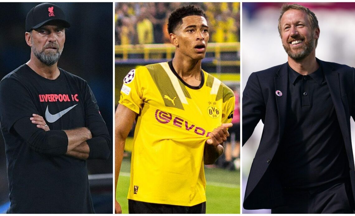 Liverpool manager Jurgen Klopp, Borussia Dortmund midfielder Jude Bellingham, and Chelsea boss Graham Potter.
