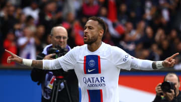 Neymar celebrates PSG's only goal against Brest