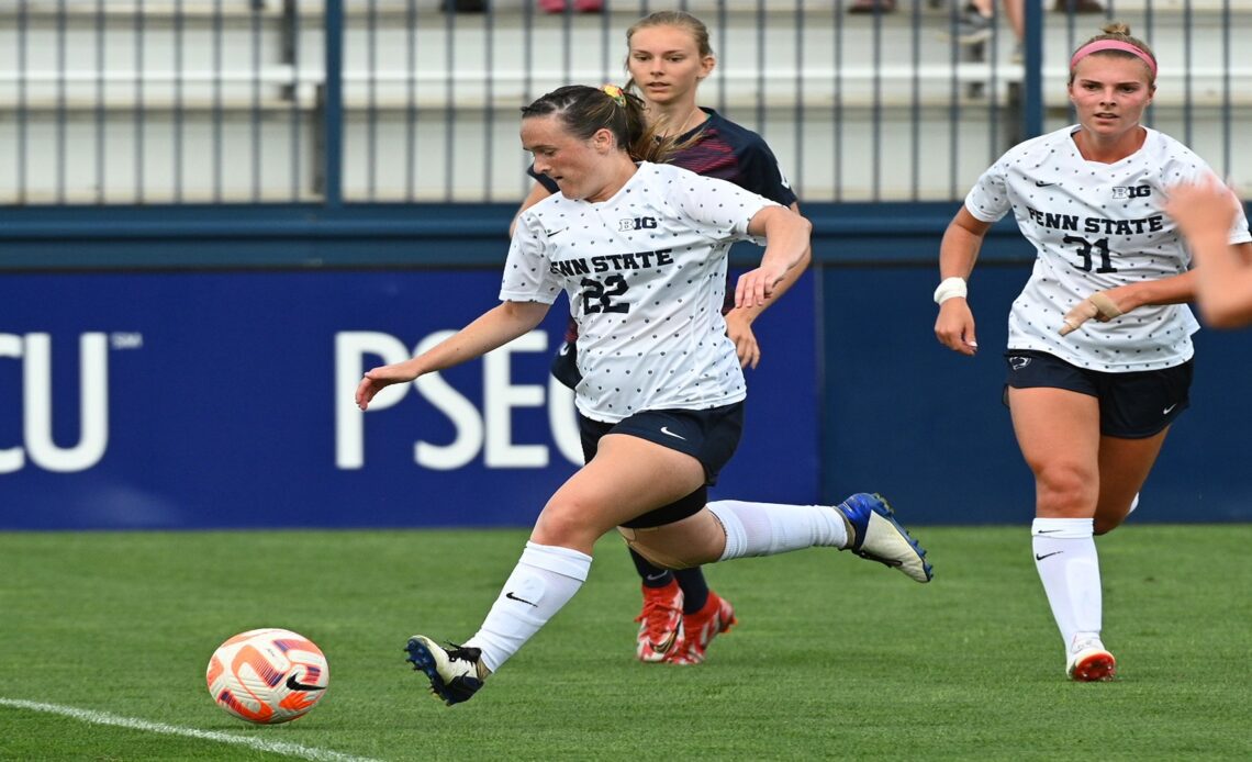 Penn State's Jordan Canniff (22) against Duquesne on Aug. 21, 2022. Penn State shut-out the Dukes 3-0.  Photo/Craig Houtz