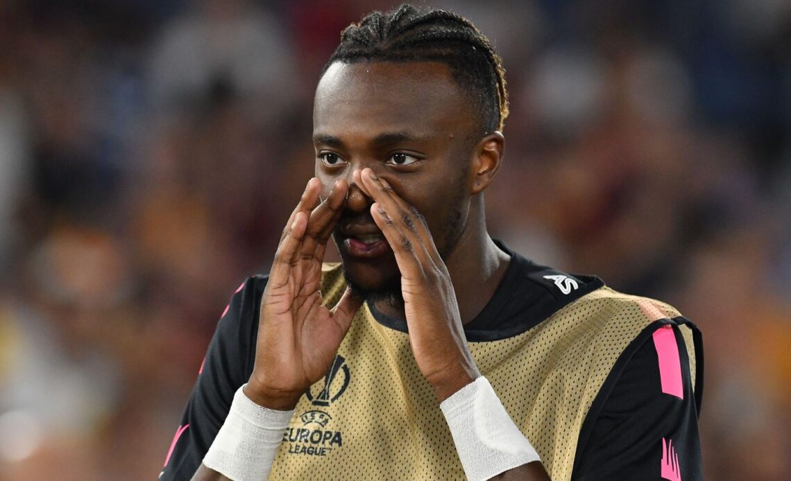 Former Chelsea striker Tammy Abraham shouts something to one of his team-mates