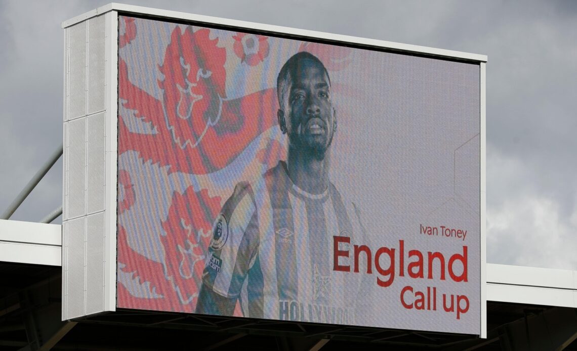 Ivan Toney on the big screen at the Gtech Community Stadium