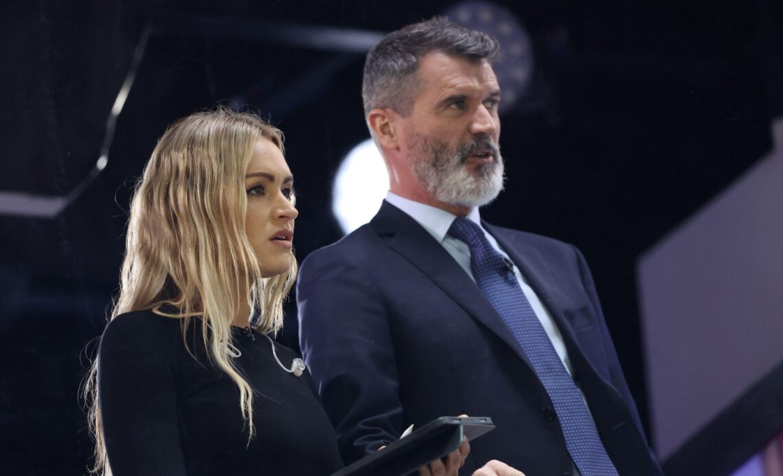 Former Manchester United captain Roy Keane and Laura Woods during an ITV broadcast