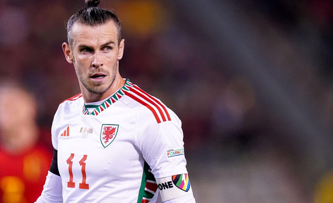 Gareth Bale playing for Wales against Belgium