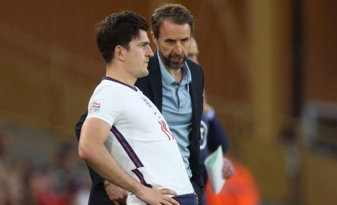England defender Harry Maguire prepares to come onto the pitch