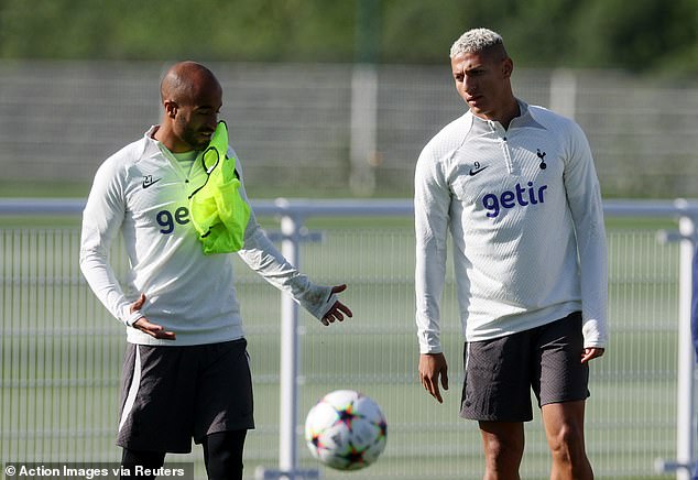 Richarlison (right), sometimes used on the right wing, is injured as well with a calf problem, and his Brazilian compatriot Lucas Moura (left) is 'not ready to start', claims Italian boss Conte