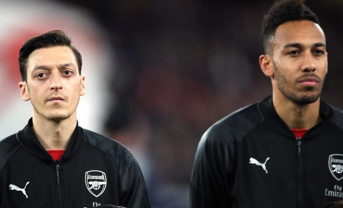 Former Arsenal duo Mesut Ozil and Pierre-Emerick Aubameyang line up before a match